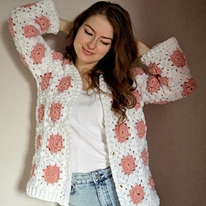 Easy Crochet Granny Square Cardigan Pattern PDF Crochet Rose Flower Granny Square YouTube Video Tutorial Layout Diagram image 3