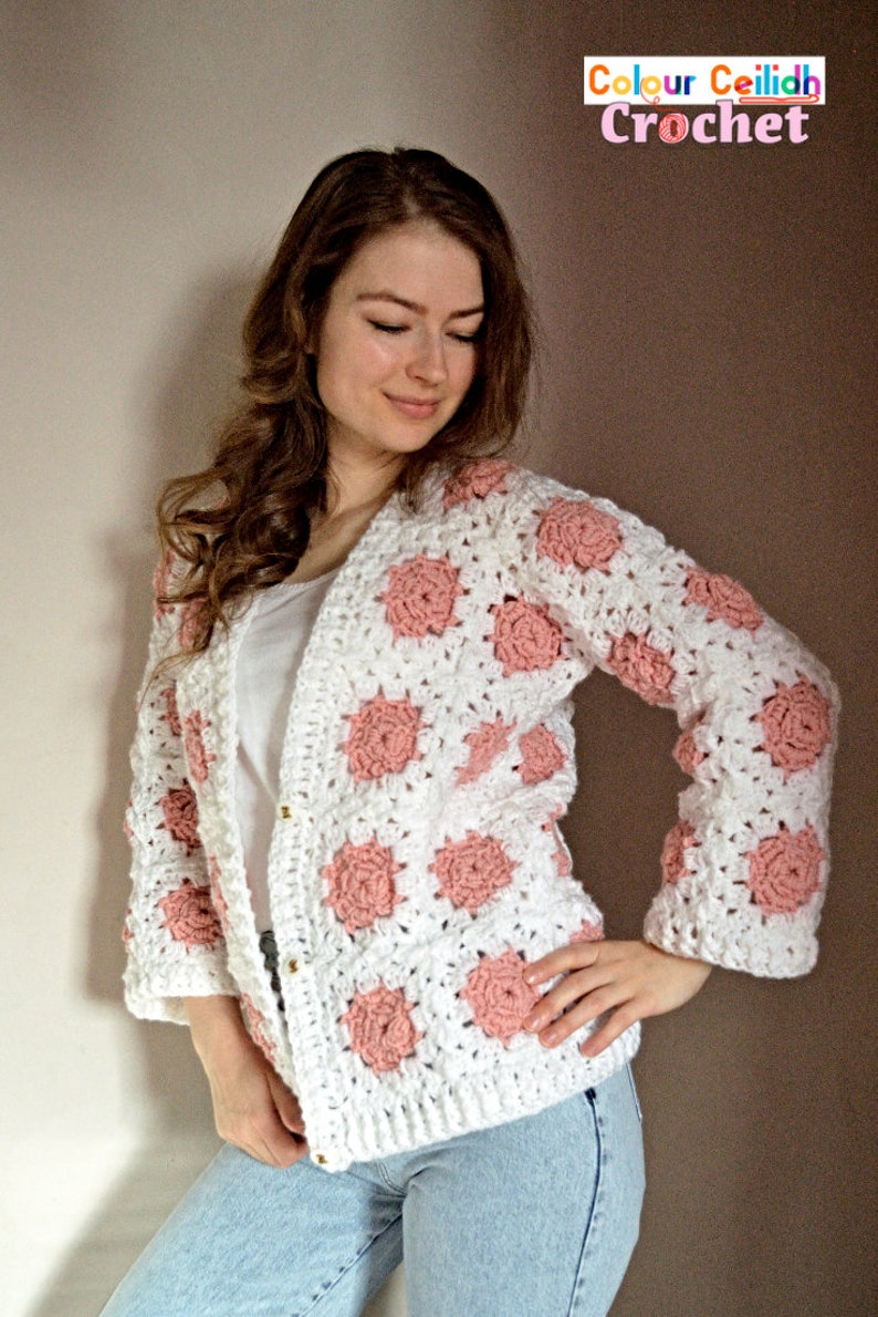 Easy Crochet Granny Square Cardigan Pattern PDF Crochet Rose Flower Granny Square YouTube Video Tutorial Layout Diagram image 10