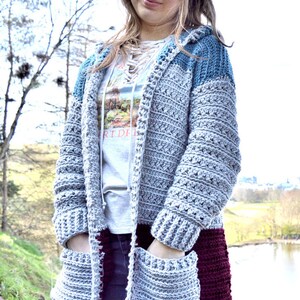 Crochet Cross Stitch Hoodie Pattern PDF Comfy Hooded Cardigan With Pockets For Women Video Tutorial Crochet Hoodie Pattern image 9