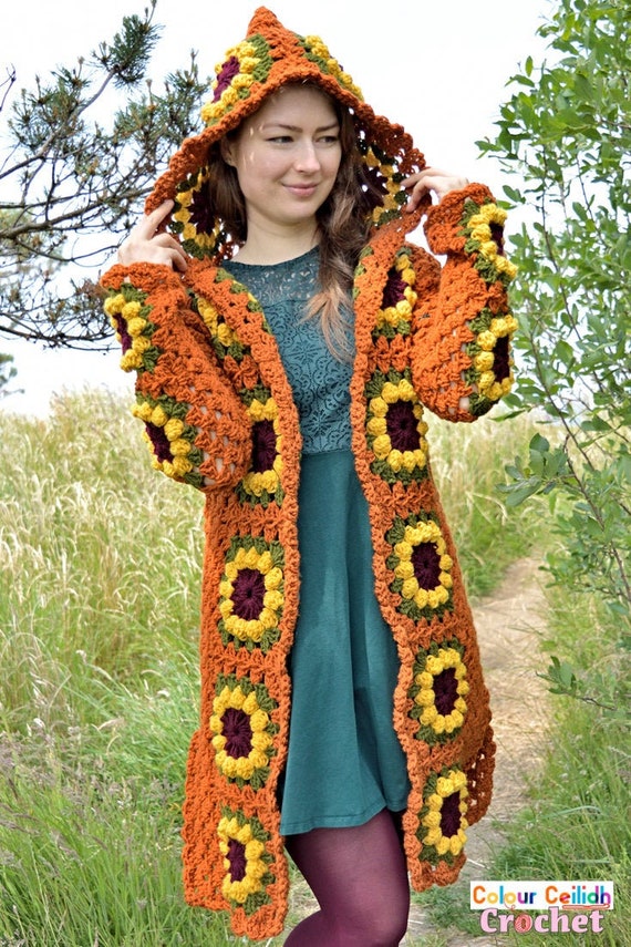 Crochet Sunflower Cardigan Pattern PDF | Long Crochet Granny