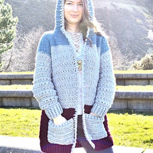 Crochet Cross Stitch Hoodie Pattern PDF Comfy Hooded Cardigan With Pockets For Women Video Tutorial Crochet Hoodie Pattern image 6
