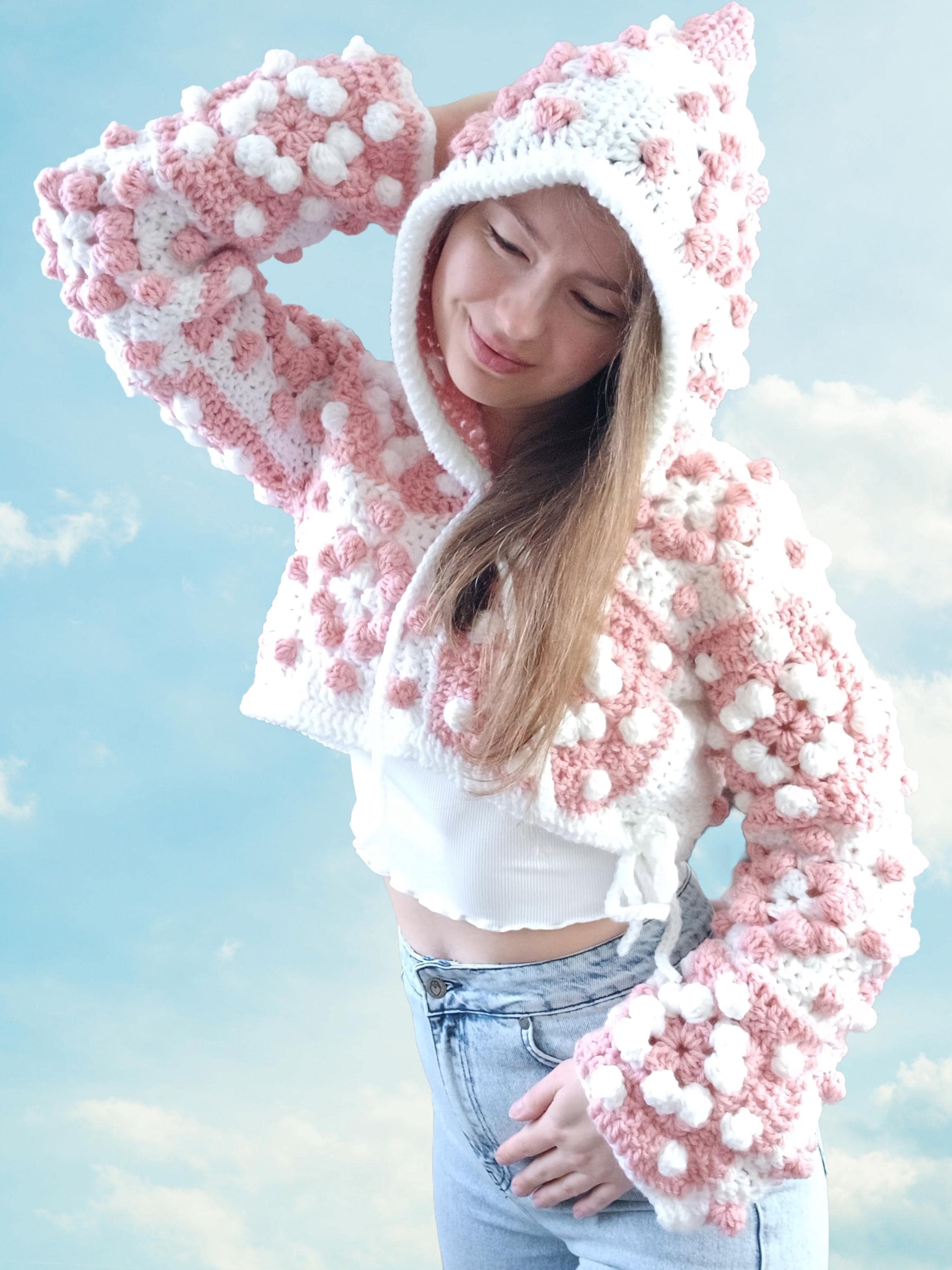 Crochet Marshmallow Crop Hoodie YouTube Video Tutorial