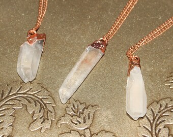 Raw Clear Quartz Point Copper Pendant Pisces Birthstone Necklace Electroformed Copper Jewelry
