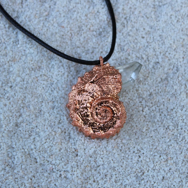 Delphinula snail shell pendant necklace - Electroformed Copper, quartz, amethyst, or citrine