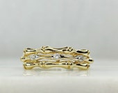 Estate 14K Bamboo Style Band w Diamonds