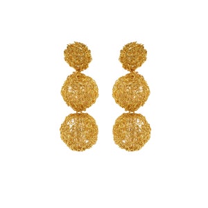 All Gold Spheres Trio Handmade Earrings. 18 Karat Gold Filled Copper Wire. Wired Jewelry