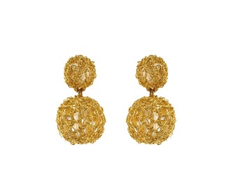 All Gold Spheres Duo Handmade Earrings 18K Gold Filled Sphere Crochet Wired Brazilian Jewelry