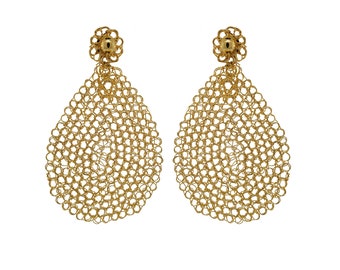 All Gold Maddie Handmade Earrings. Crochet Teardrop - Wire Jewelry