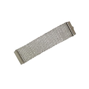 May include: A silver chain bracelet with a delicate, woven design. The bracelet has a clasp closure.