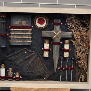 Vintage Vampire Hunting Kit Shadow Box- Black and White