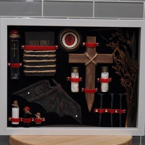 Vintage Vampire Hunting Kit Shadow Box- Black and White