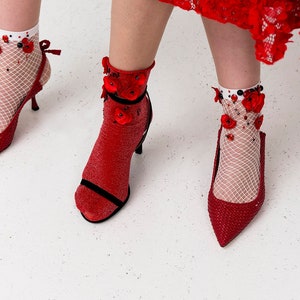 Red Glitter Socks Coral Poppyseed