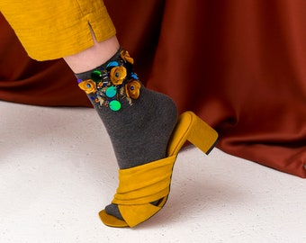 Grey Cashmere Embellished Socks Yellow Poppyseed