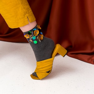 Grey Cashmere Embellished Socks Yellow Poppyseed image 1