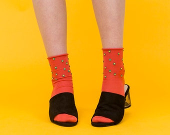 Living Coral Socks Yellow Dots