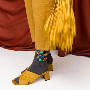 Grey Cashmere Embellished Socks Yellow Poppyseed image 2