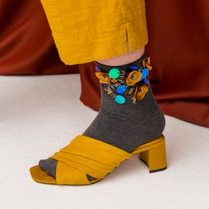 Grey Cashmere Embellished Socks Yellow Poppyseed image 4