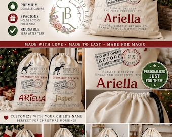 Personalized Santa Sack | Custom Christmas Gift Bag | North Pole Santa Bag | Personalized Christmas Sack | Canvas Santa Gift Bag