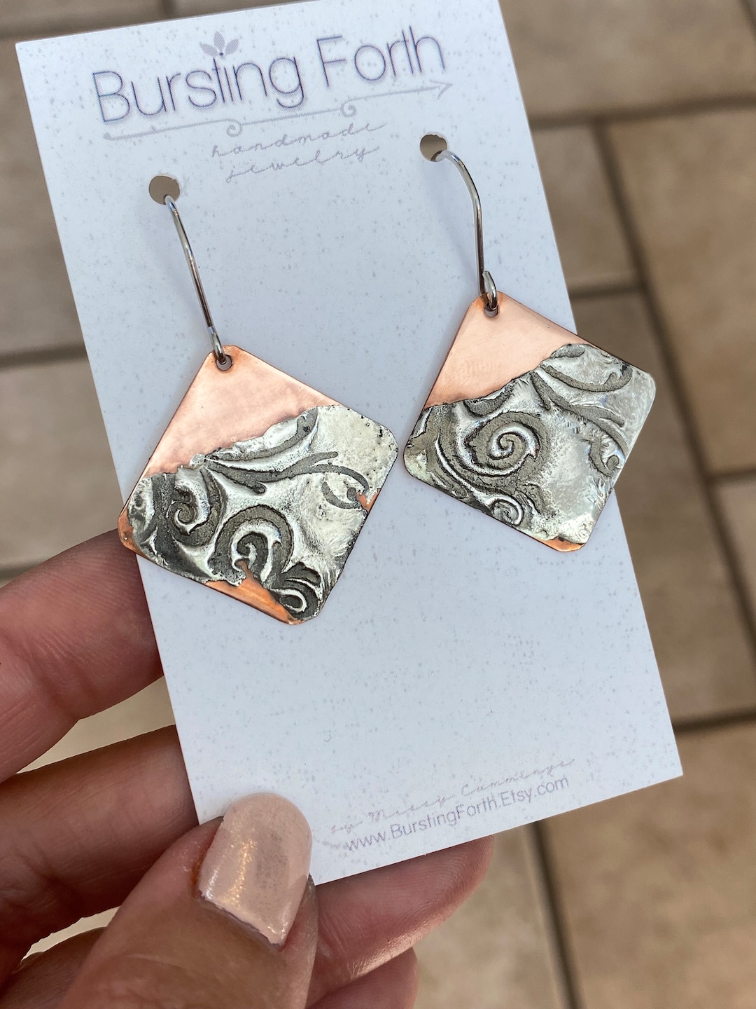 Handmade Mixed Metal Copper & Silver Solder Drop Dangle Earrings, Artisan Earrings, Soft Solder