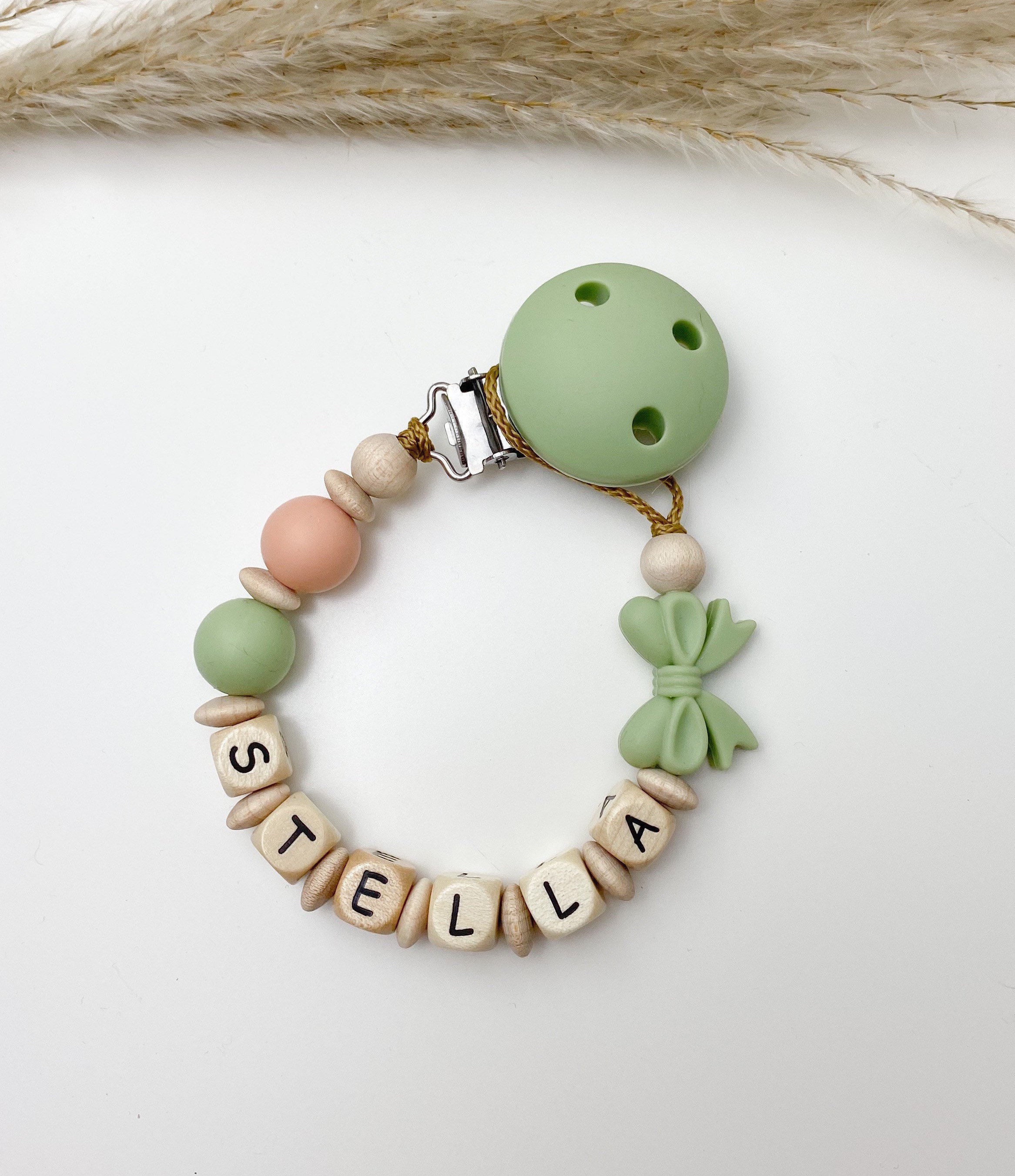 Pacifier chain with name Lindgrün with bow Etsy