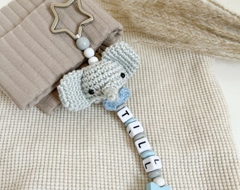 Personalized keychain with crocheted elephant