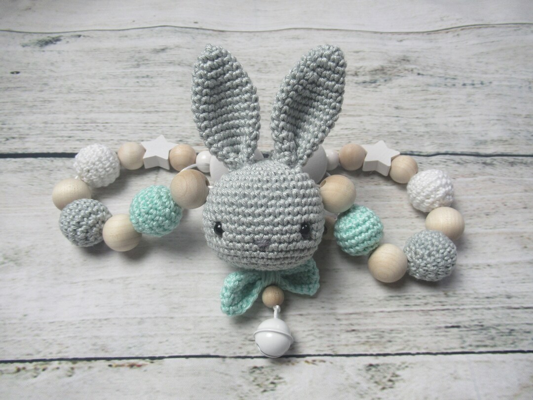 Pram Chain Crocheted Grey/mint Rabbit - Etsy UK