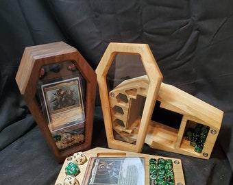 Glass Casket Deck Box: , commander deck box, coffin deck box, MTG Commander EDH, Dice Storage, command zone
