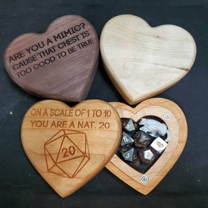 Heart shaped dice box / dice box /dice vault/ minis vault/ minis box/ valentines gift /dungeons and dragons/ made to order