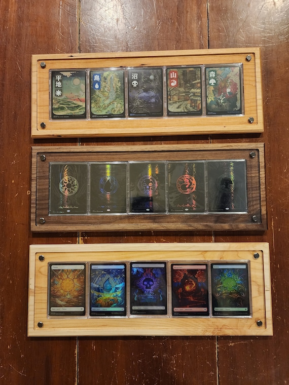 mtg card display case Graded with Magnetic Holders, Premium 4 Card Trading Card Display Frame with UV Protection, Wood Collector Card Holder for Sports Cards, Pokemon, MTG, Yugioh Wall Display : Sports sleeved cards or 230+ unsleeved cards to house your complete gaming deck perfectly 5-card Art Display Case: MTG