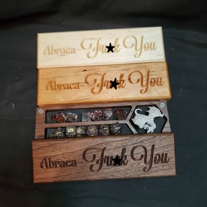 Dice box/ Abraca - fu*k you dice box/ mini box /hero vault/ dice vault/ wooden dice box/ wooden dice vault/ made to order. Mature content