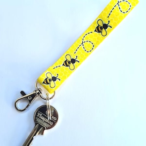 Llavero, pulsera, llavero, pulsera de tela con estampado de abejas. Envío gratuito al Reino Unido.