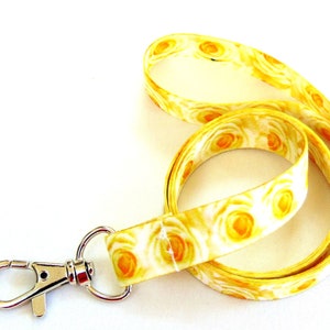 Yellow Rose printed neck strap lanyard 15mm, free UK postage.