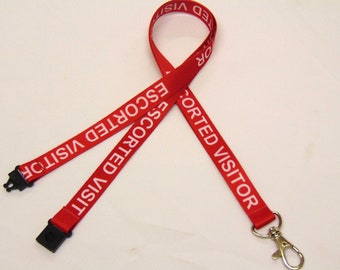 ESCORTED VISITOR printed neck strap lanyard 15mm - red