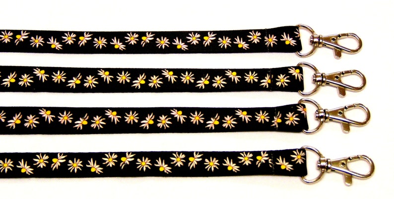 Colourful daisy print on black neck strap lanyard 15mm image 3