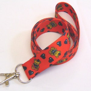 Teddy Bear with Hearts printed neck strap lanyard 20mm