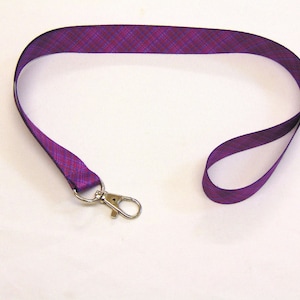 Purple printed tartan neck strap lanyard 20mm