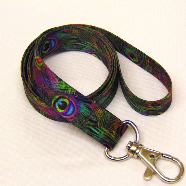 Peacock feathers printed neck strap lanyard 15mm