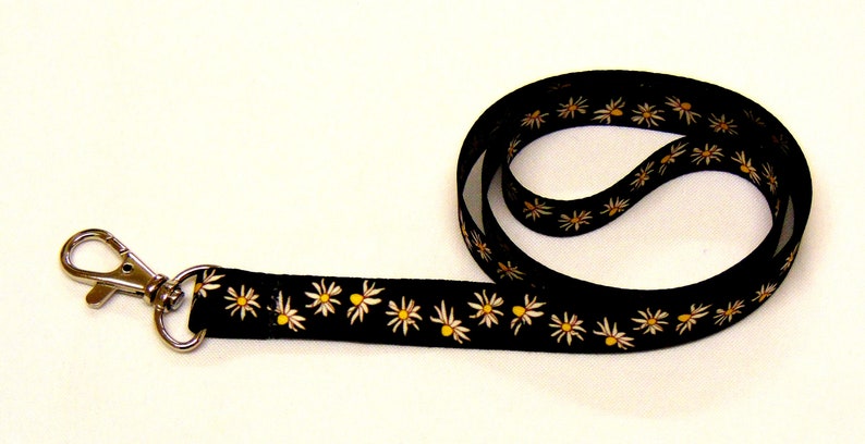 Colourful daisy print on black neck strap lanyard 15mm image 2