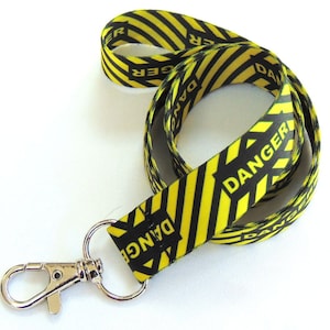 DANGER bold double sided neck strap lanyard 20mm, free UK postage.