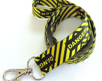 DANGER bold double sided neck strap lanyard 20mm, free UK postage.