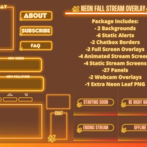 SEMI-ANIMATED Neon Fall Stream Package | Twitch Overlay Package | Neon Fall / Glow Aesthetic