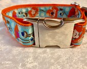 Handmade Dog Collar, Female Dog Collar, Girl Dog Collar, Jacquard Trim, Puppy Dog Collar, Orange Dog Collar, Floral Dog Collar
