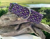 Handmade Dog Collar, Girl Dog Collar, Purple Dog Collar, Floral Design Dog Collar, Jacquard Trim