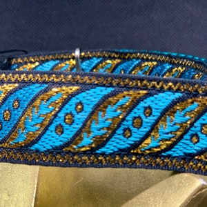 Unisex  1 inch width  Blue/Gold/Black  Dog Collar w/ Jacquard Trim, Choice of Webbing/Buckle