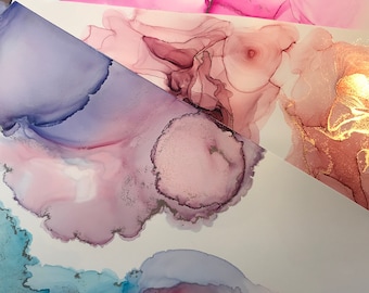 Various A4 abstract alcohol ink paintings, ready to be framed