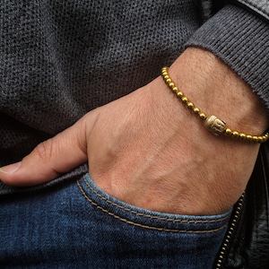 Gold Hematite Beads Buddha Head Bracelet  for Energy & Protection, Minimalist Mala Jewelry