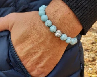 Howlite bleue, bracelet CZ calmant et anti-anxiété, bijoux de protection, cadeau d'anniversaire