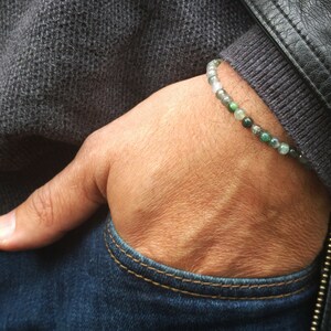 18 k Gold, Moss Agate 4 mm Beaded Bracelet, Good Luck, Abundance and Protection, Minimalist Jewelry, Mala Bracelet