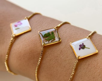 Pulseras de flores prensadas reales ajustables / pulsera de helecho / joyería botánica