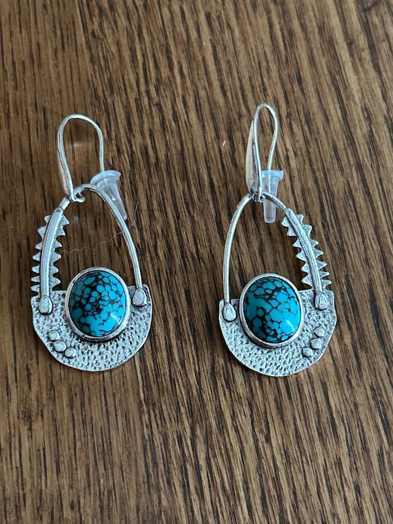 Silver and Turquoise Drop Earrings.
